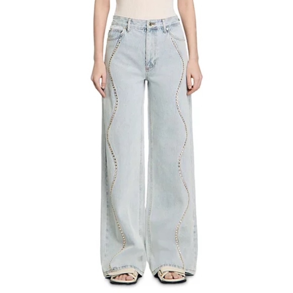 Wavy Rhinestone Stripe Jeans in Light Blue Jean - Picture 1 of 7